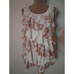 Deb Womens 1X White Floral Lace Tiered Ruffle Sleeveless Tank Top Fairy y2k